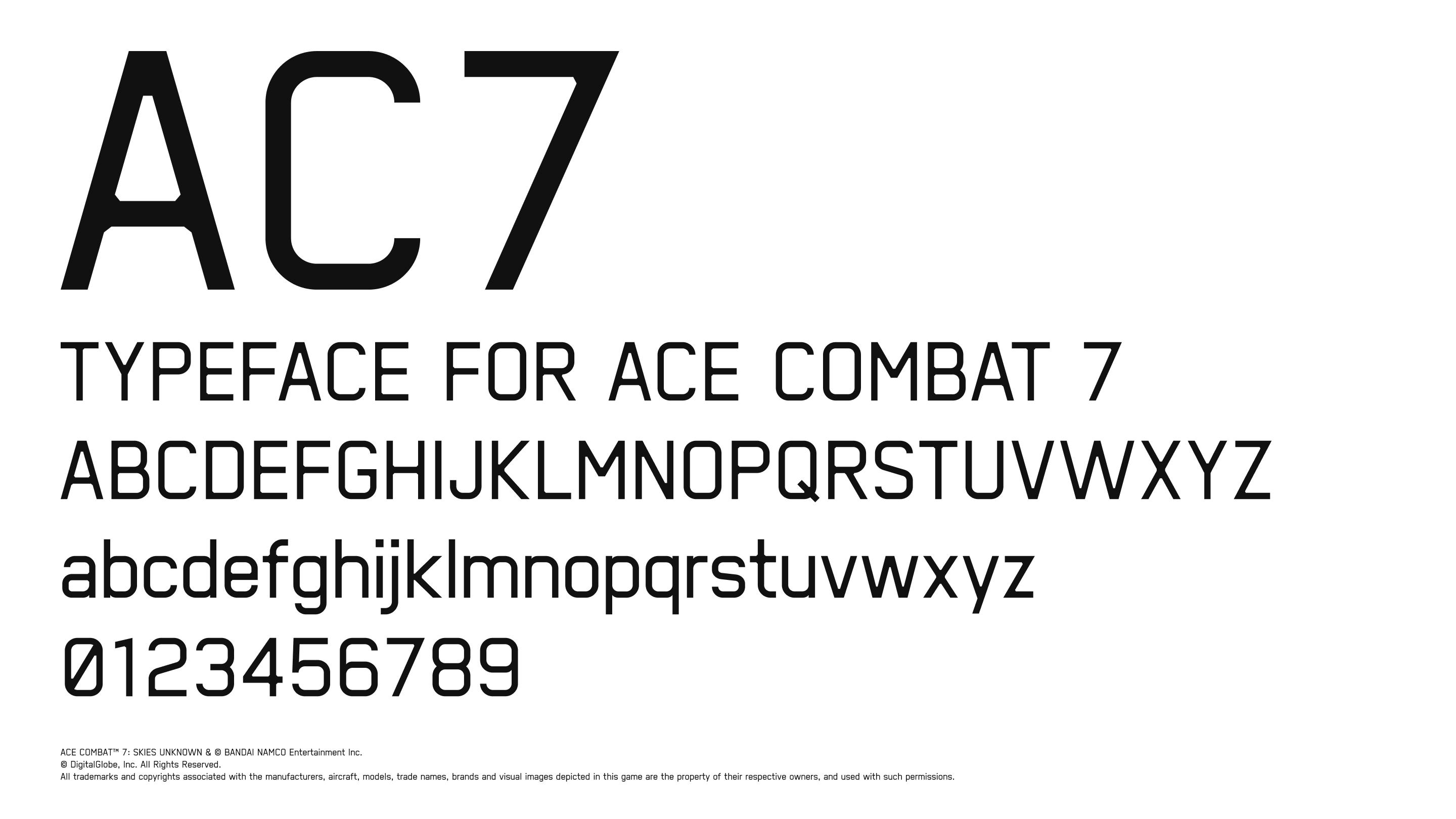 ACE COMBAT™ 7: SKIES UNKNOWN専用書体のグリフ一覧