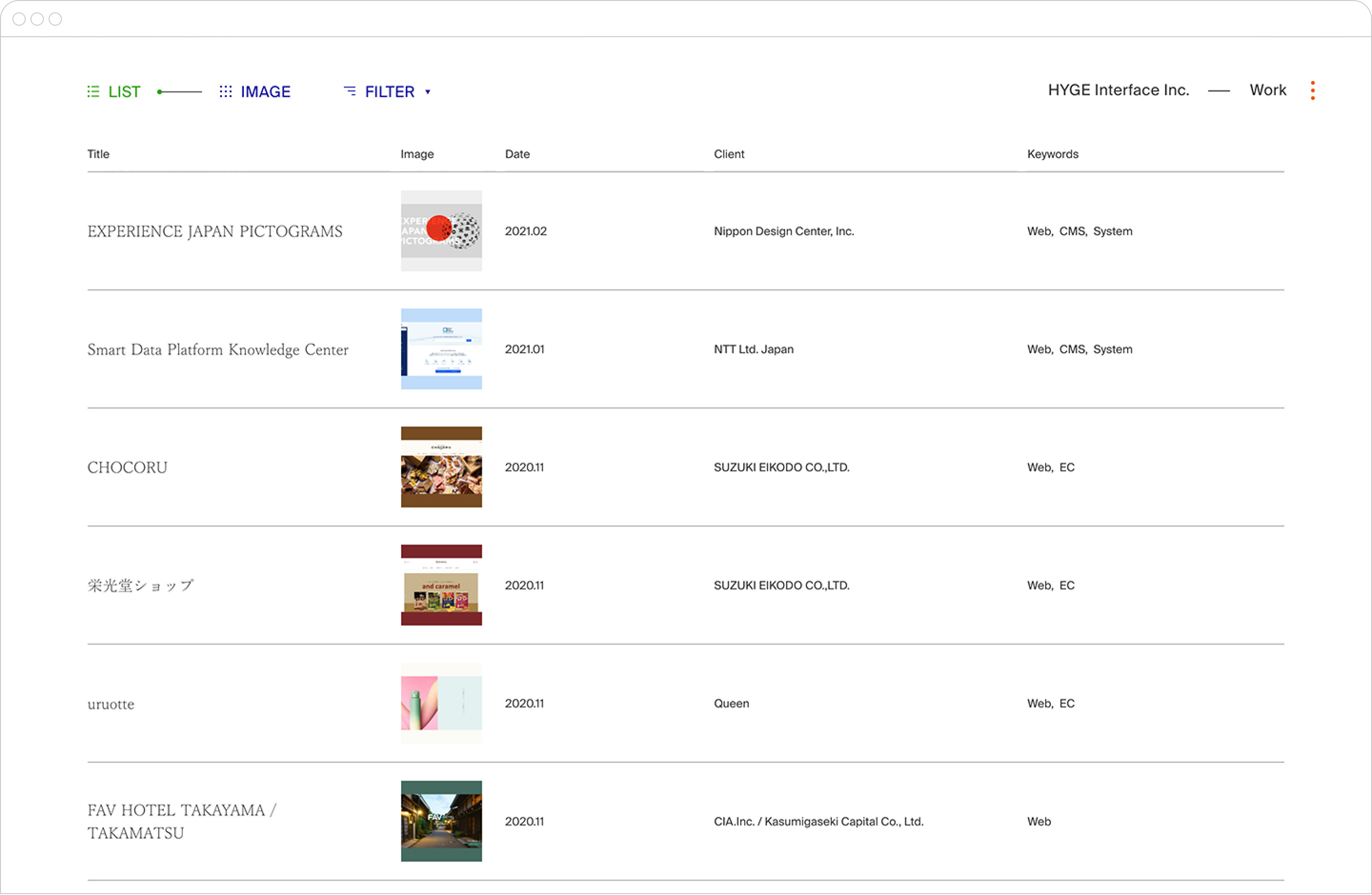 WORKページののスクリーンショット