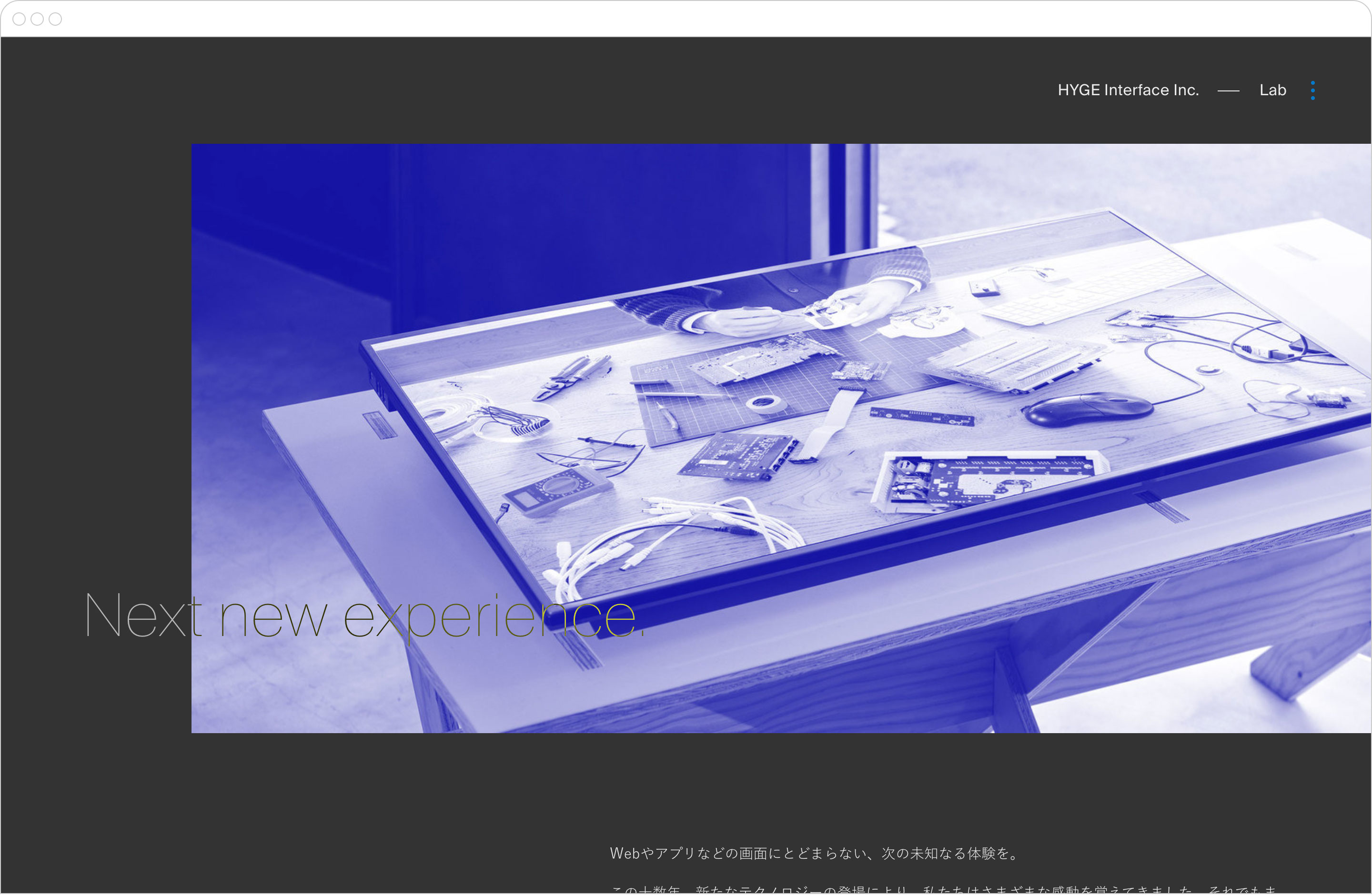 HYGE LABページののスクリーンショット